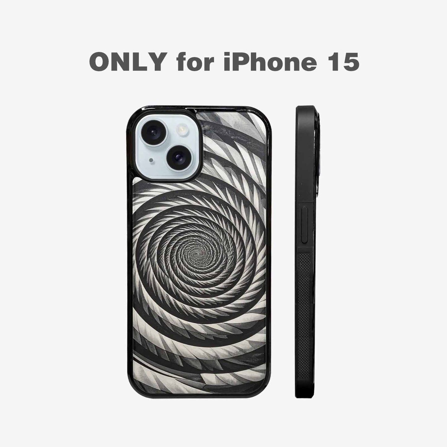 iPhone 15 Case — Hypnotic Spiral Optical Illusion Motif High, Custom Made Phone Cover