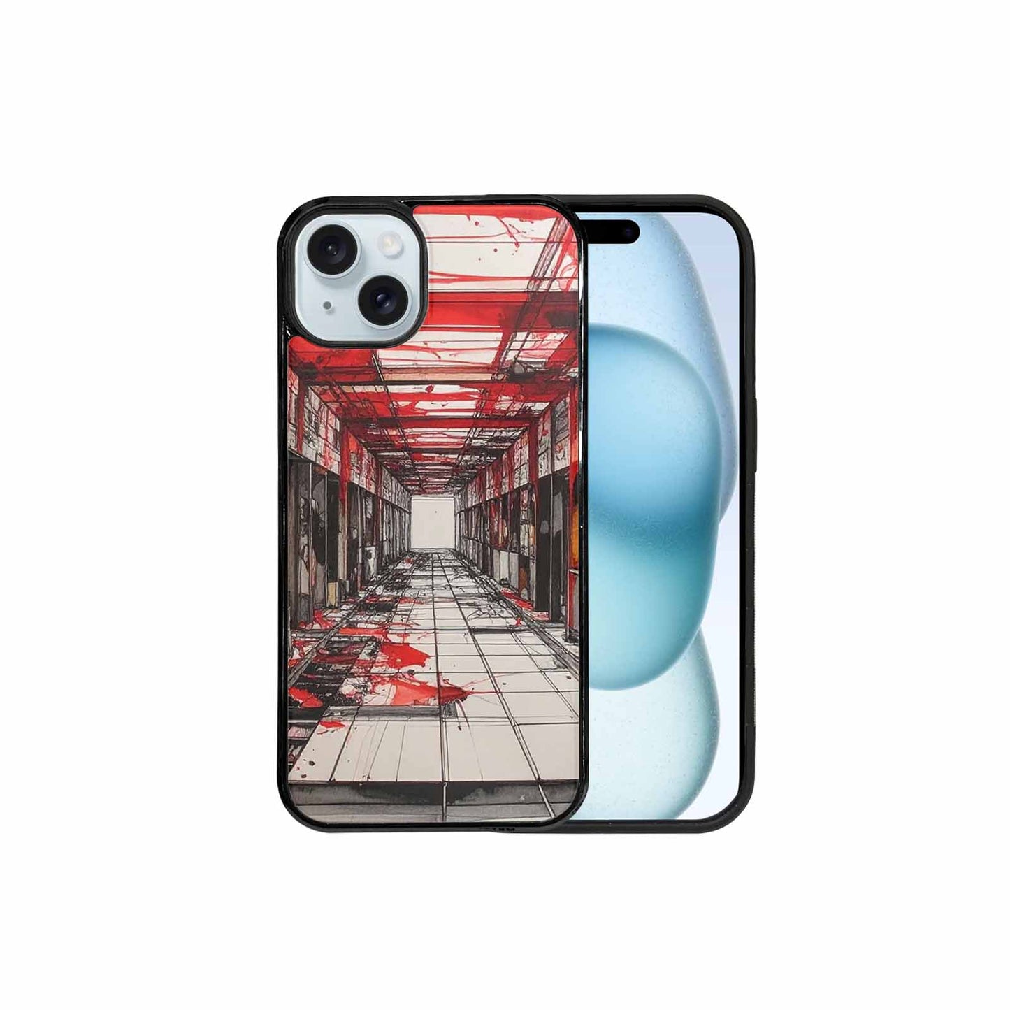 iPhone 15 Plus Case — Liminal Space Fragment Black Red Ink, Custom Phone Case