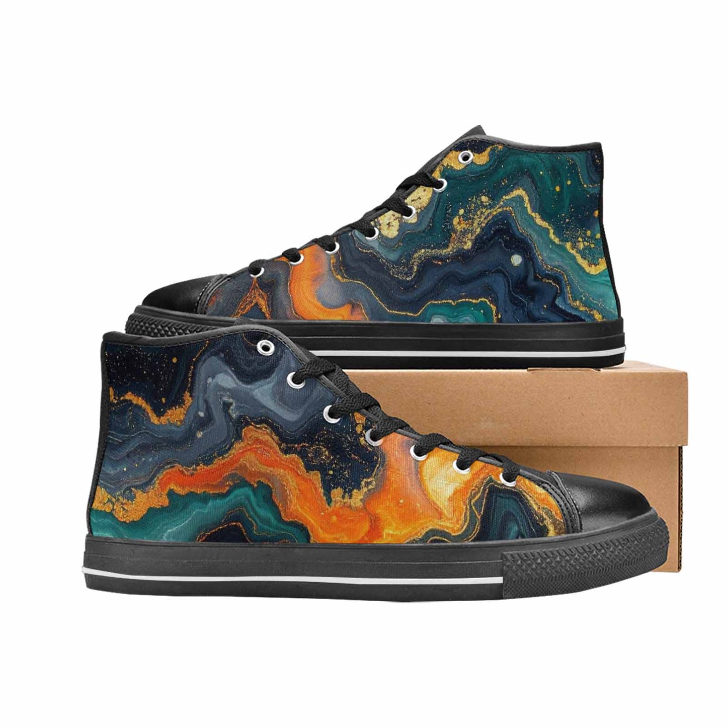 WOMEN'S Marble Dark High Top Canvas Vivid Custom Sneakers