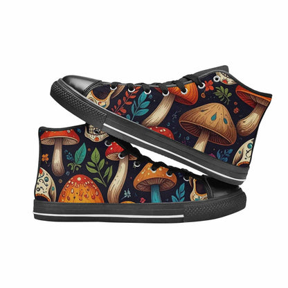 WOMEN'S Mushrooms And Skulls High Top Canvas Grunge Custom Shoes