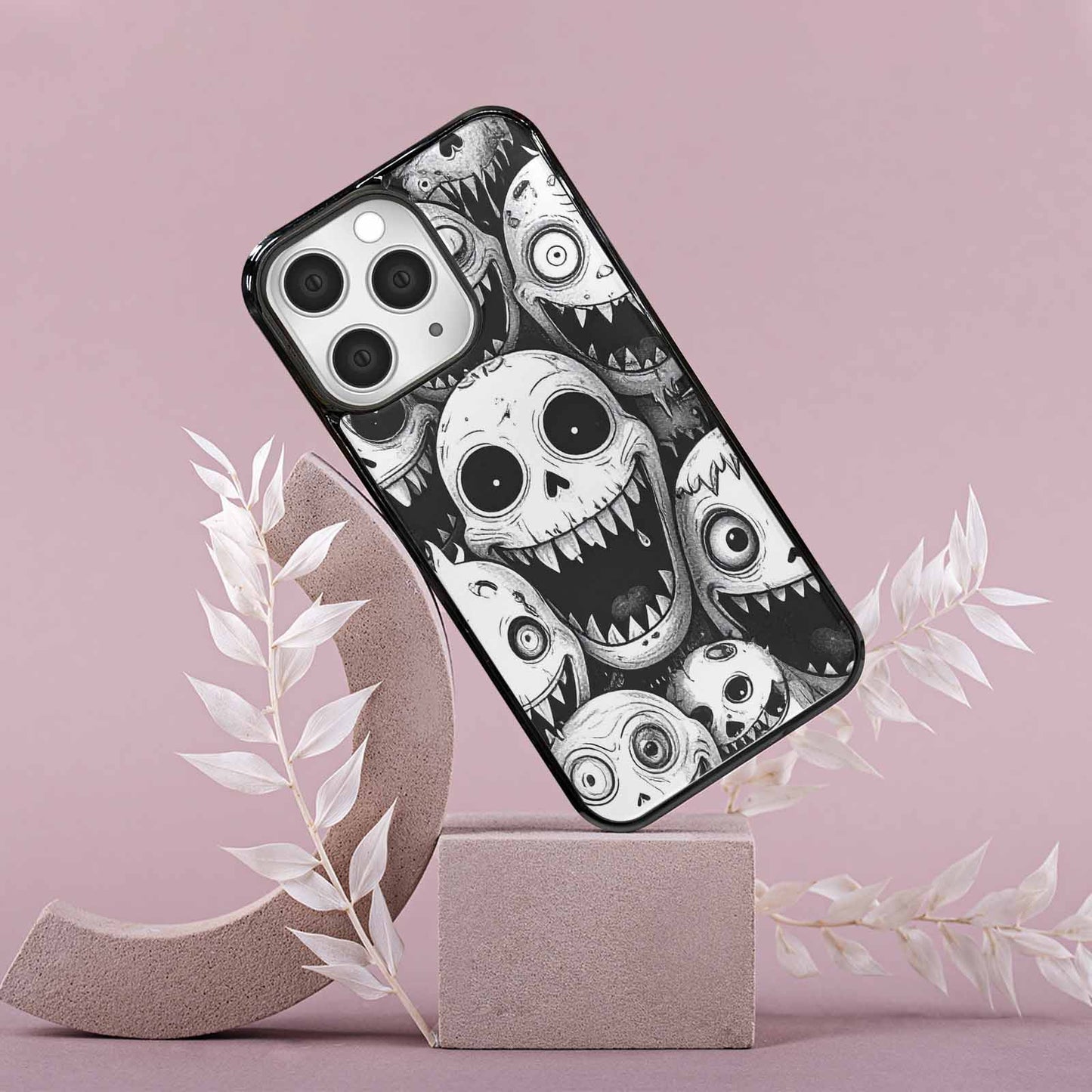 iPhone 15 Pro Max Case — Black And White Monster Face Collage, Custom Phone Case
