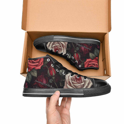 MEN'S Black Gothic Rose High Top Canvas Vibrant Chaos Sneakers