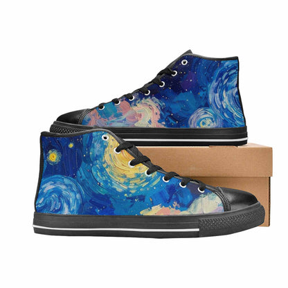 WOMEN'S Starry Night Van Gogh High Top Canvas Vibrant Chaos Sneakers