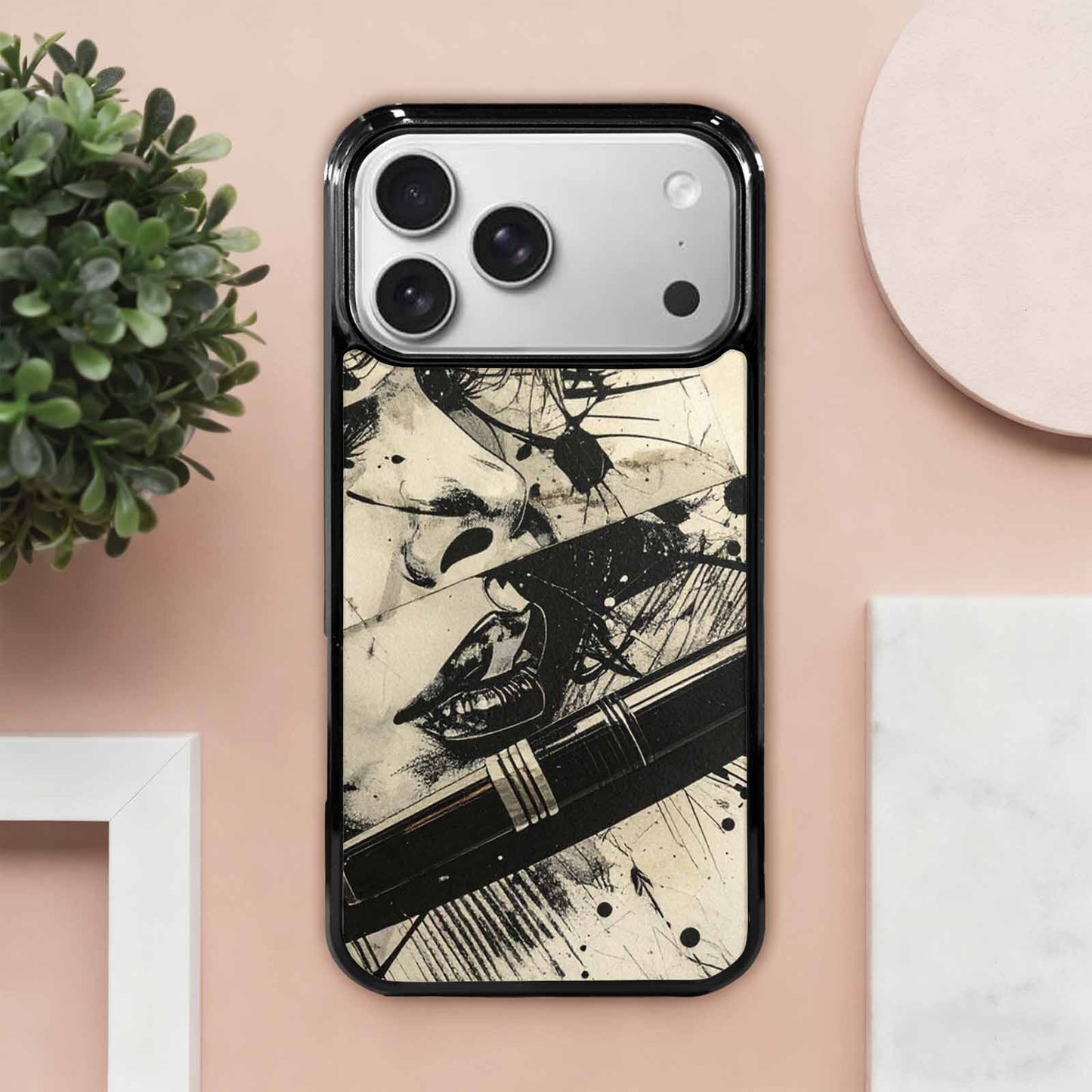 iPhone 17 Pro Max Case — Black And White Solid Retro Vintage, Customized Protective Case