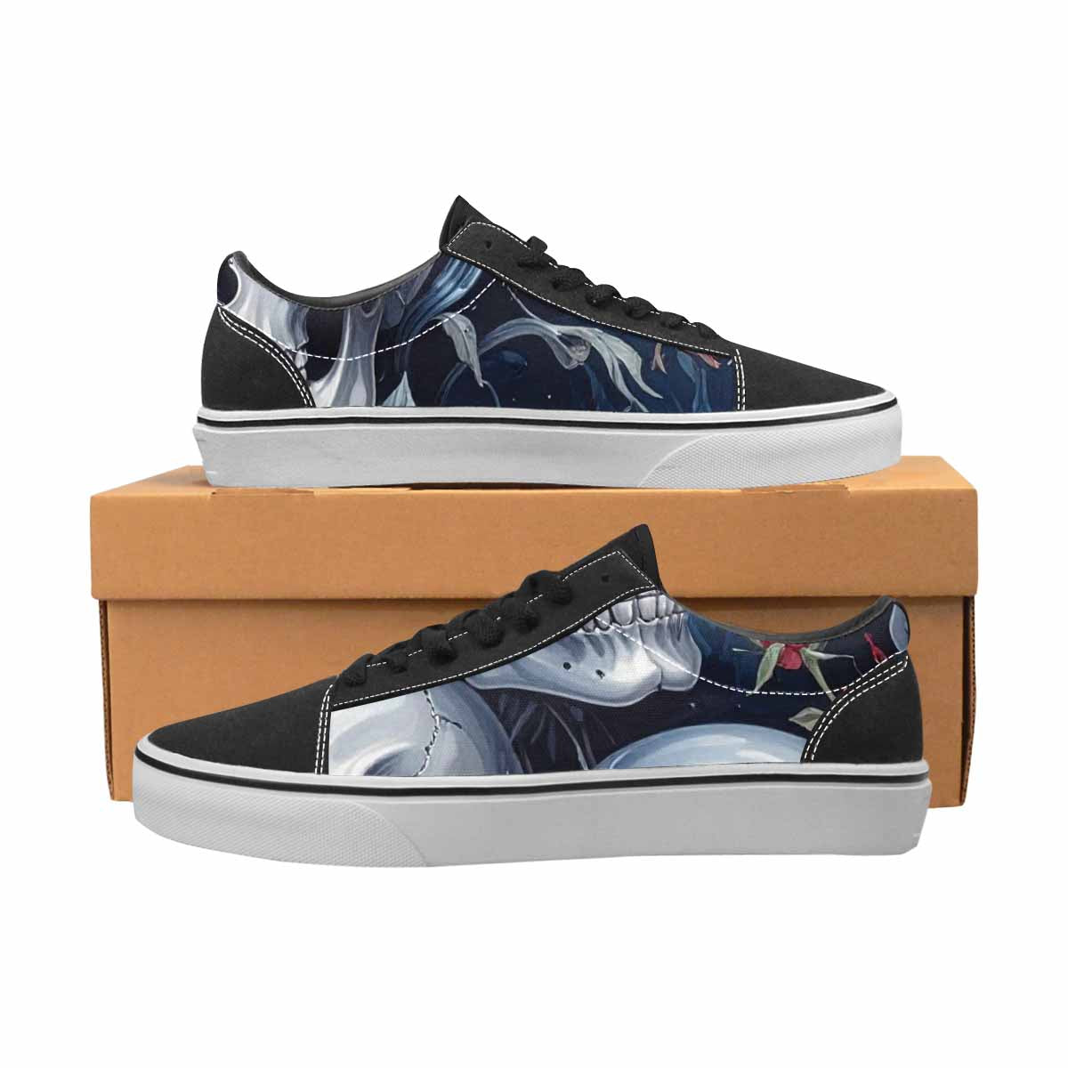 WOMEN'S Skulls Roses Chrome Airbrush Canvas Lace-Up Dark Academia Custom Sneakers