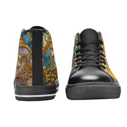 MEN'S Klimt-Style Gold Leaf High Top Canvas Surreal Custom Shoes