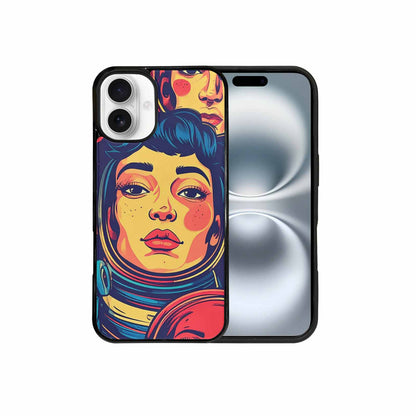 iPhone 16 Plus Case — Retro Astronaut Cartoon Art Pattern Groovy, Custom Printed Phone Case
