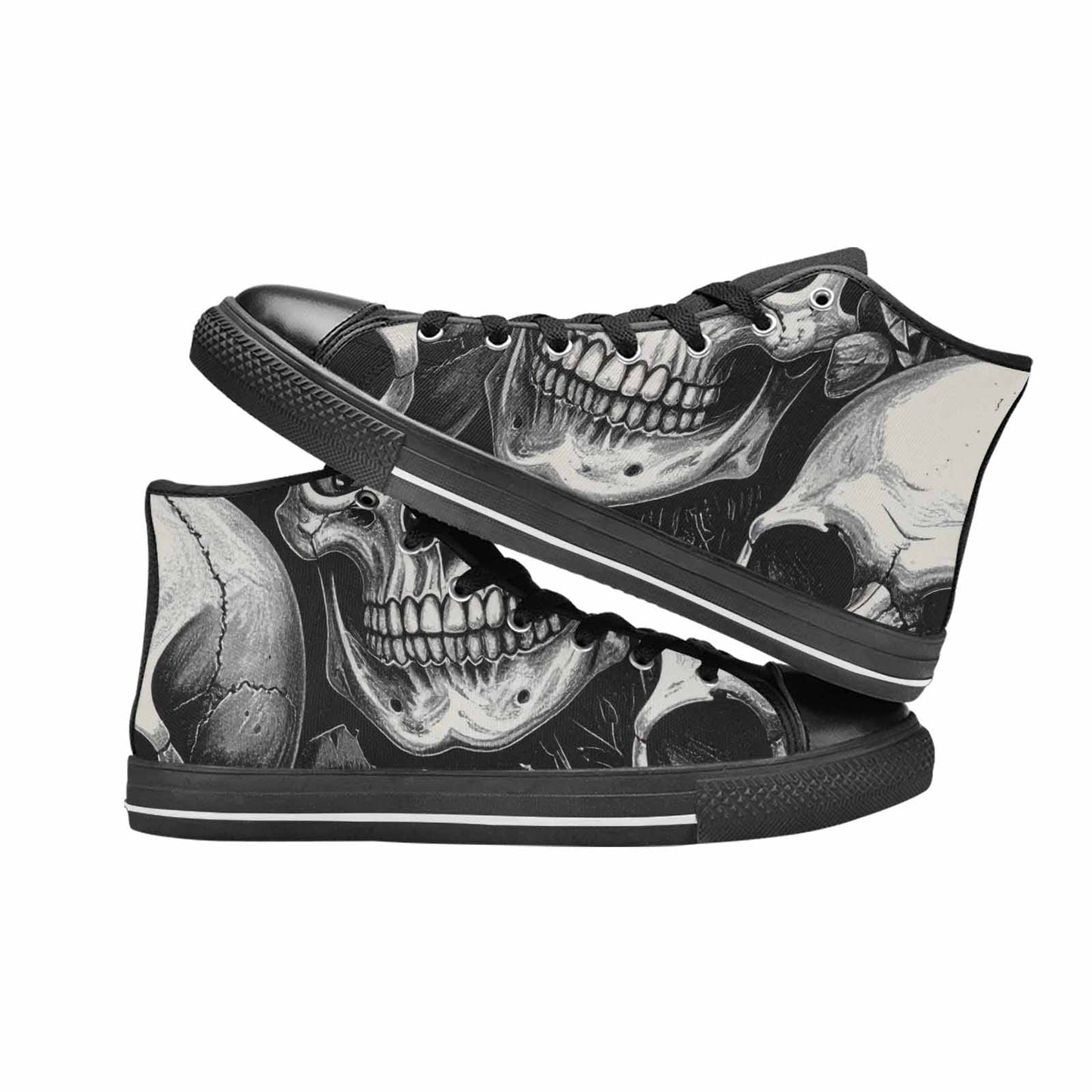 MEN'S Skulls Roses Black Ink High Top Canvas Vibrant Chaos Custom Sneakers