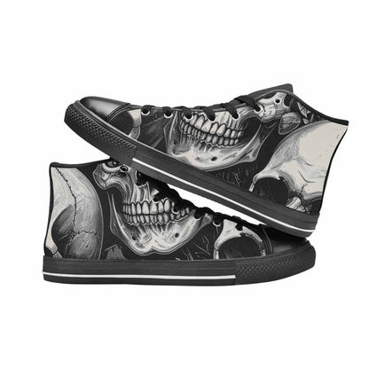 MEN'S Skulls Roses Black Ink High Top Canvas Vibrant Chaos Custom Sneakers