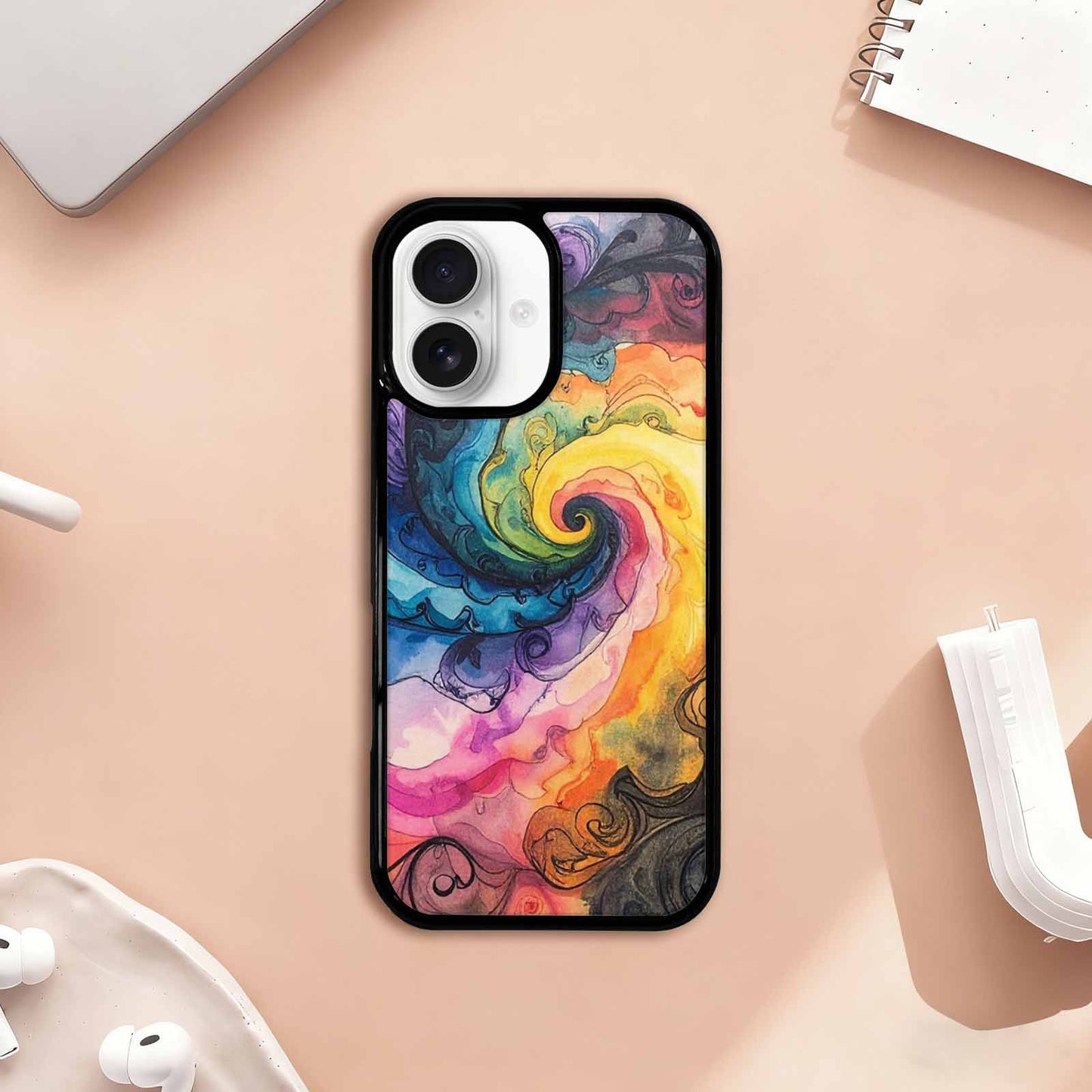 iPhone 17 Case — Black &amp; Blue Ink Tie Dye, Custom Phone Case