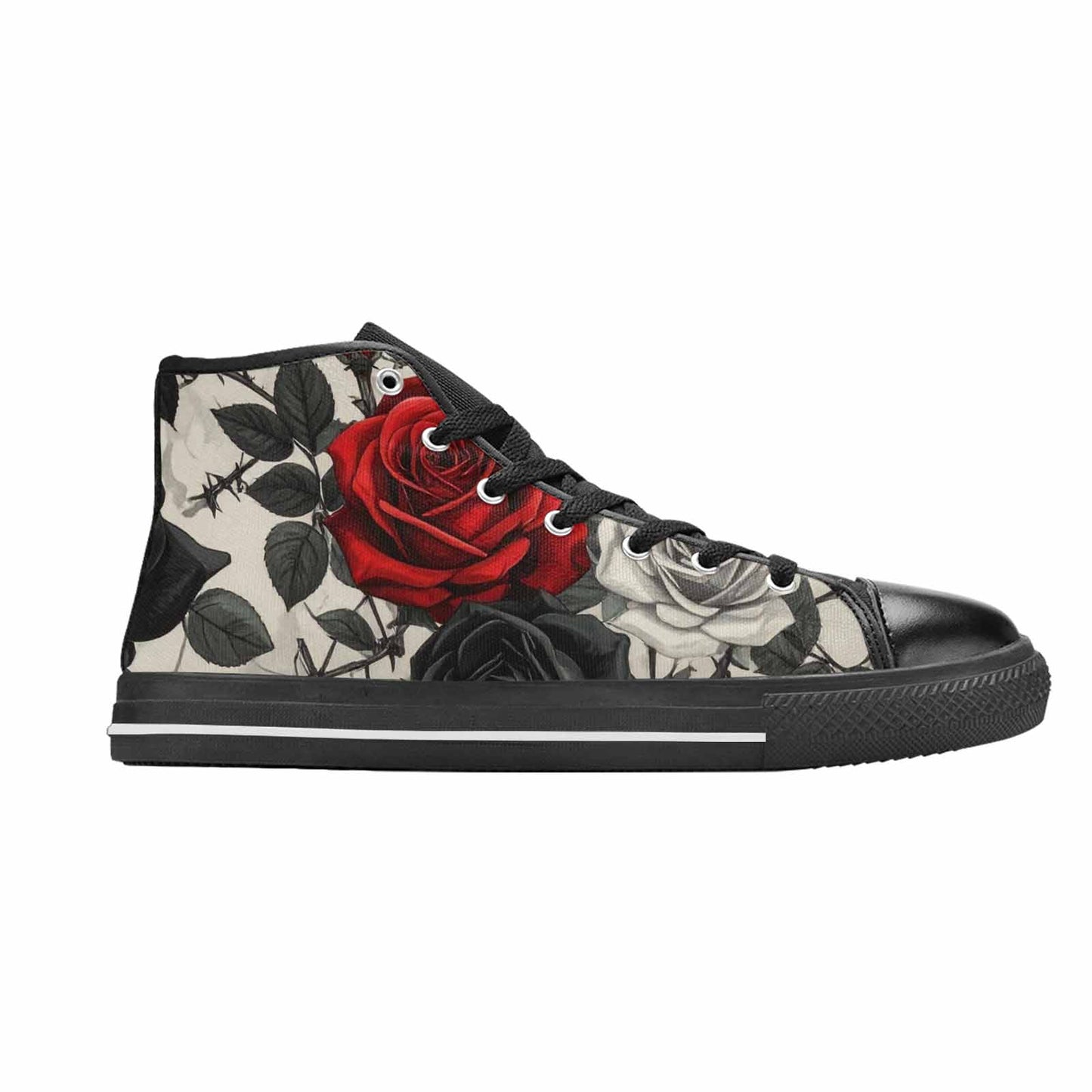 MEN'S Black Gothic Rose High Top Canvas Wallpaper Art Custom Sneakers