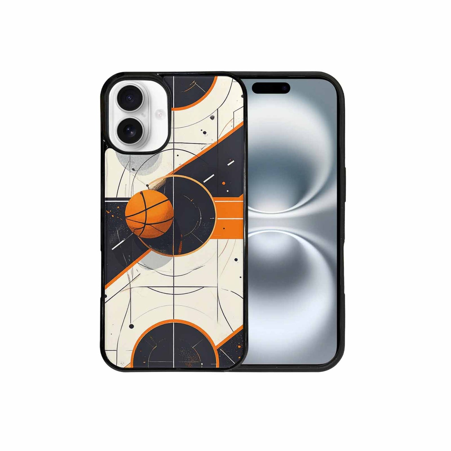 iPhone 16 Plus Case — Basketball Pattern Court Lines And Balls, Custom Print Case Cover