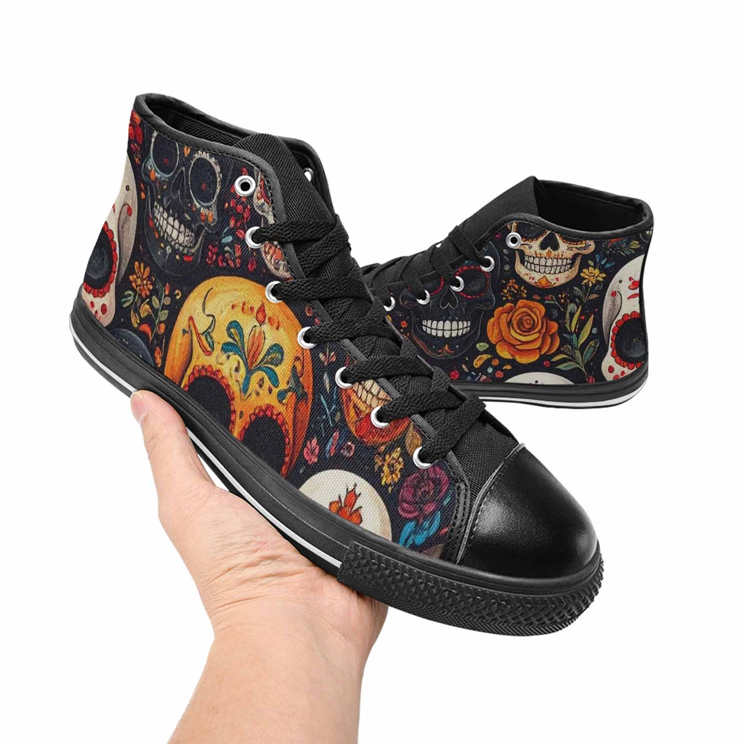 WOMEN'S Skull High Top Canvas Grunge Custom Sneakers
