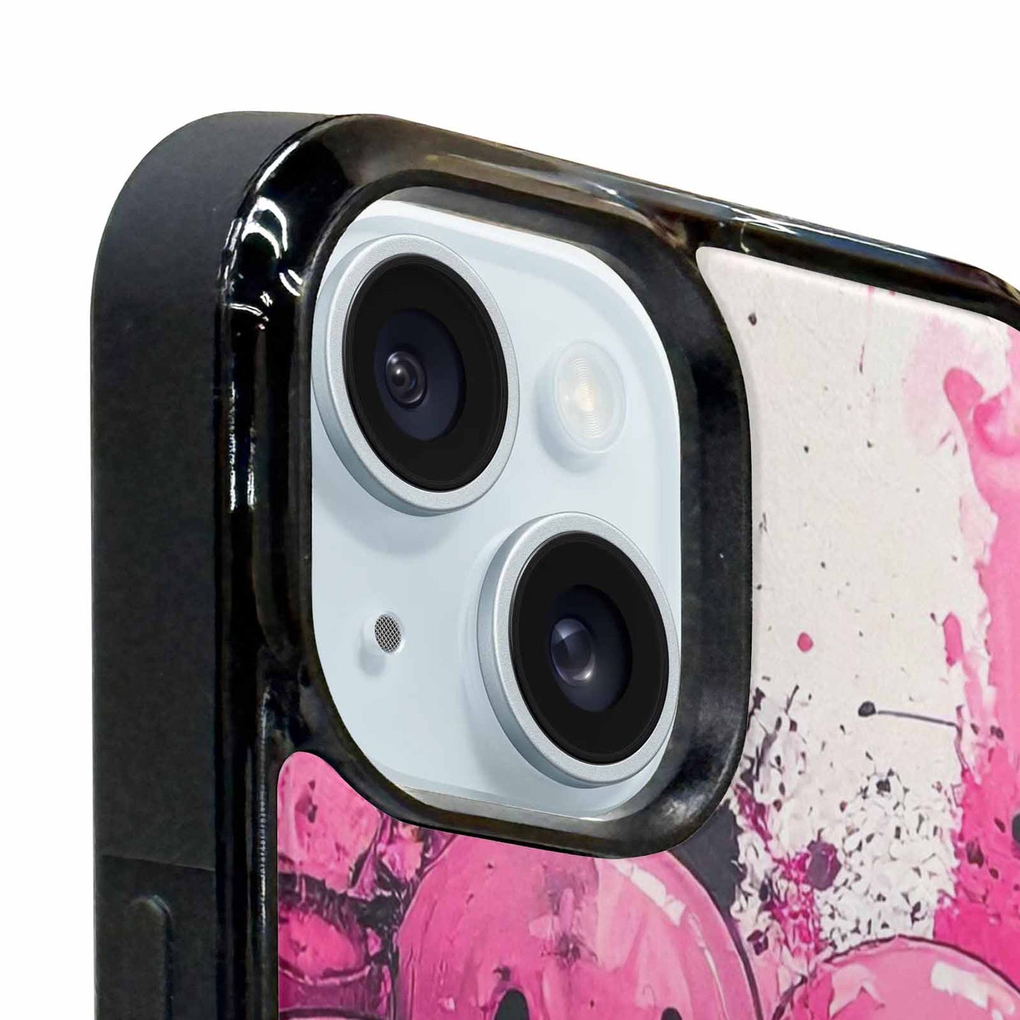iPhone 15 Plus Case — Melting Moon Smiley Black Pink Ink, Customized Protective Case