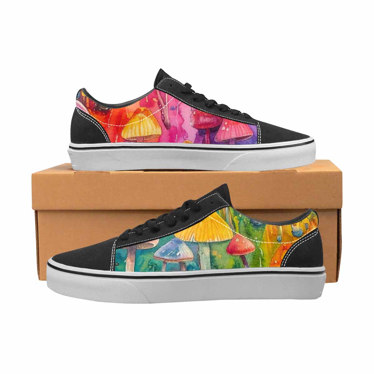 WOMEN'S Mushrooms  Tie Dye Lace-Up Canvas Melting Art Sneakers