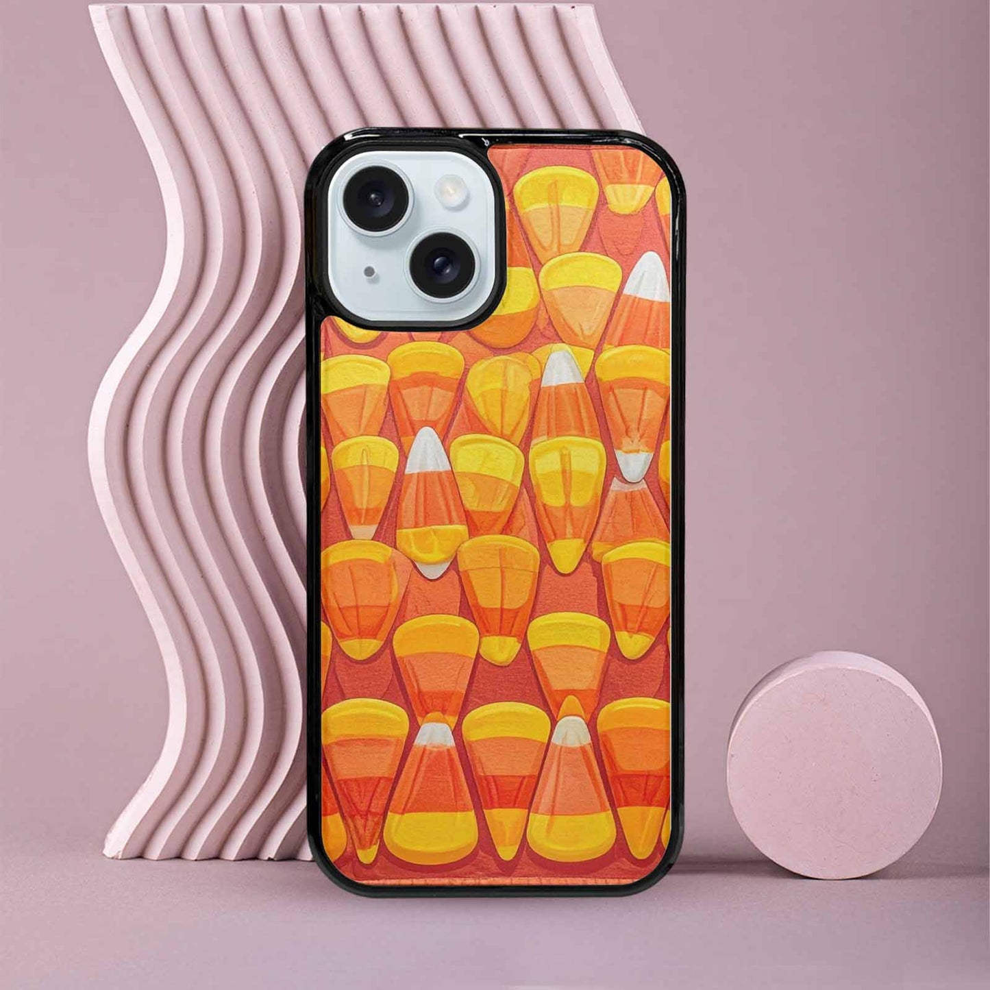 iPhone 15 Case — Candy Corn Shapes In Bright Orange, Custom Art Phone Cover