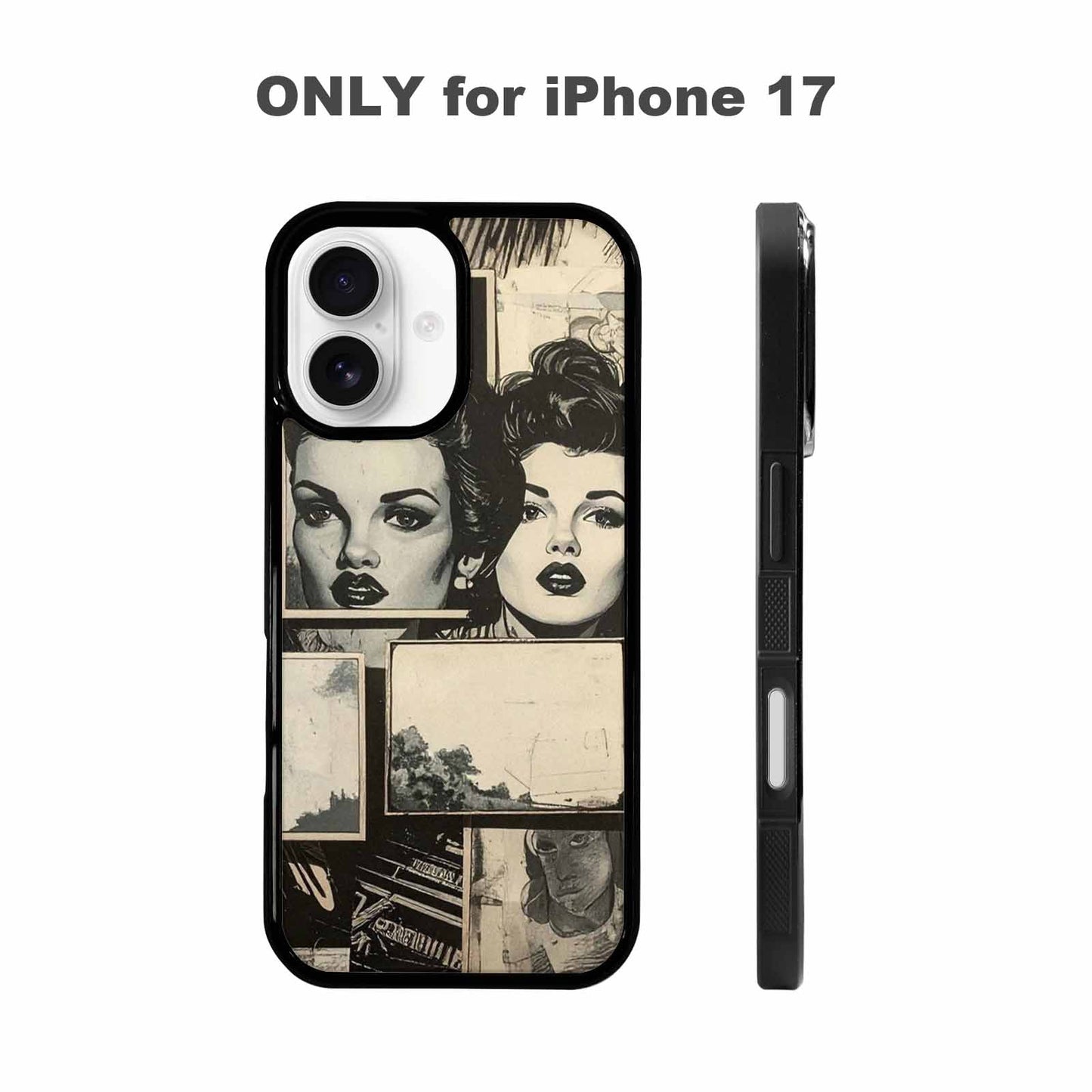 iPhone 17 Case — Black And White Solid Retro Vintage, Custom Phone Case