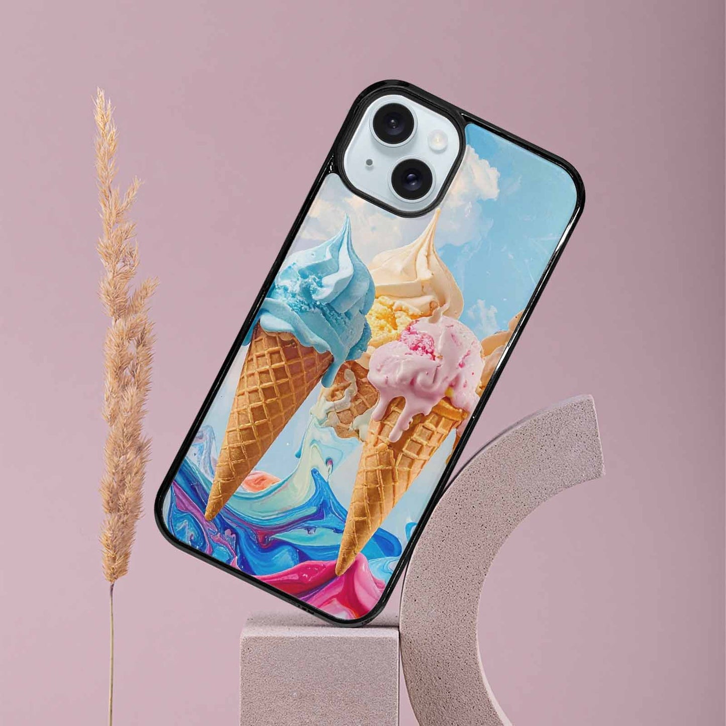 iPhone 15 Plus Case — Collage Of Overlapping Waffle Cone Icecream, Custom Printed Phone Case