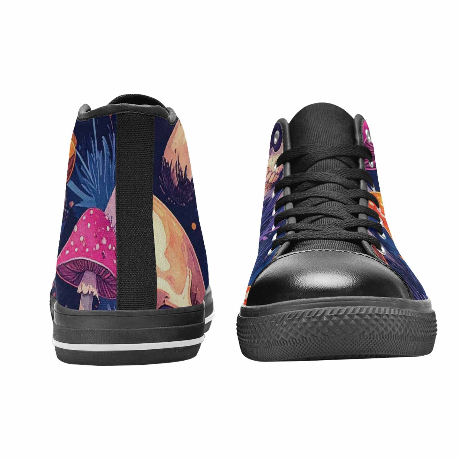 WOMEN'S Mushroom Skulls High Top Canvas Neon Fantasy Sneakers
