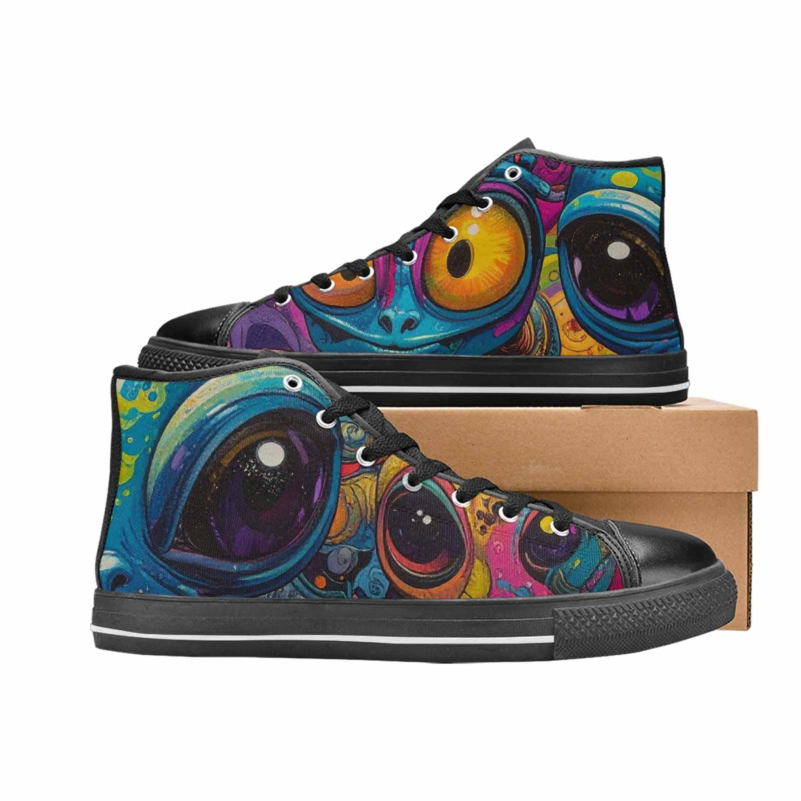 WOMEN'S Cartoon Alien Characters High Top Canvas Vibrant Chaos Sneakers