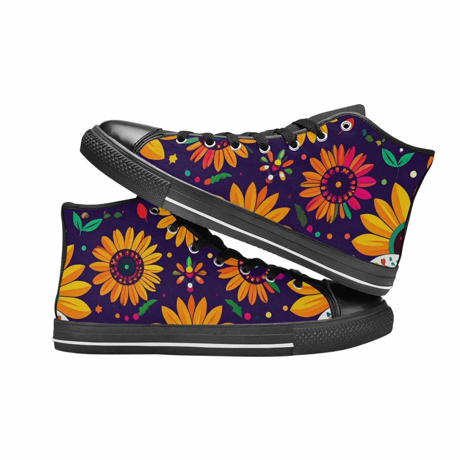 MEN'S Sunflowers And Skulls High Top Canvas Vivid Sneakers