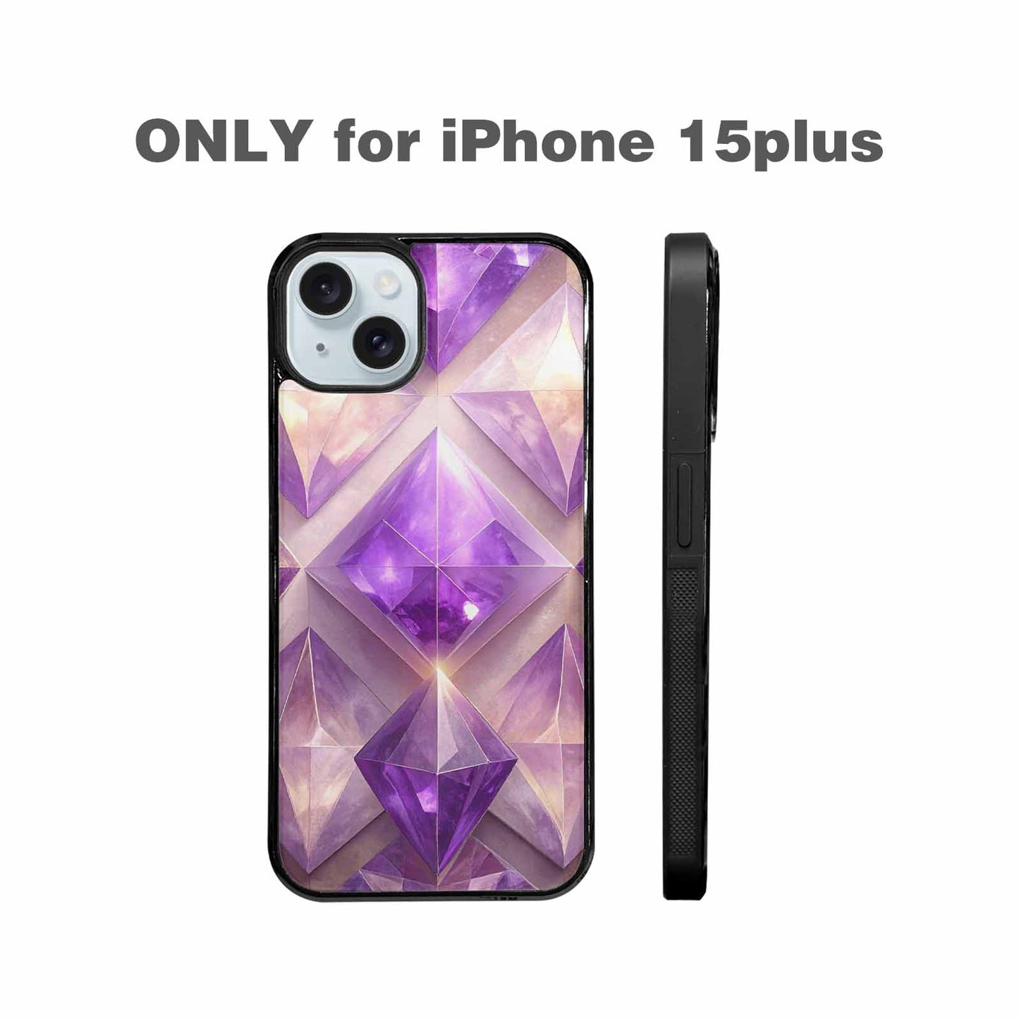 iPhone 15 Plus Case — Amethyst Crystal Art Pattern, Custom Made Phone Cover