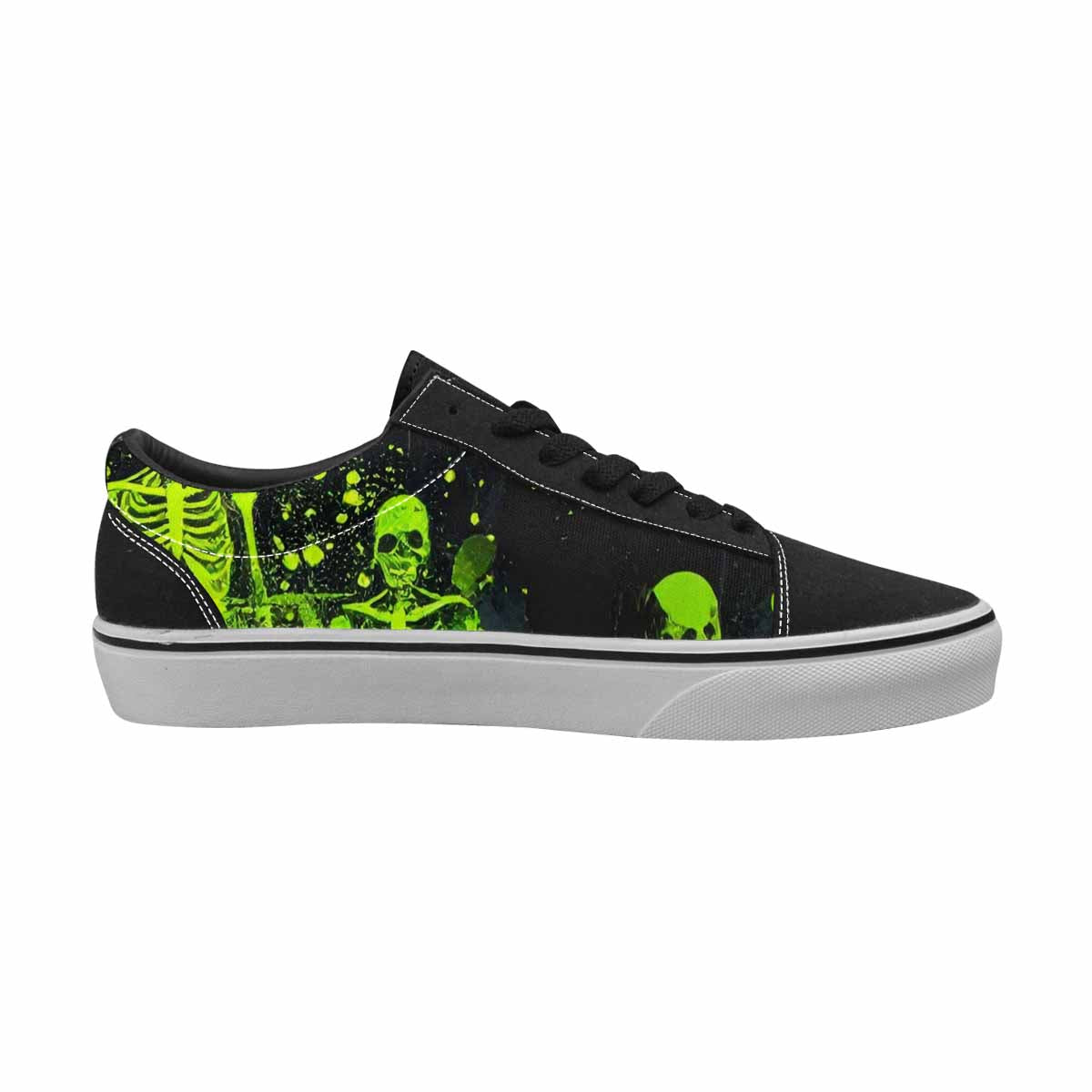 WOMEN'S Skeletons × Neon Green Lace-Up Canvas Surreal Custom Shoes