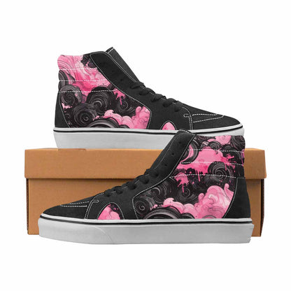 WOMEN'S Van Gogh Black & Pink Ink High Top Canvas One Of A Kind Surreal Custom Art Shoes