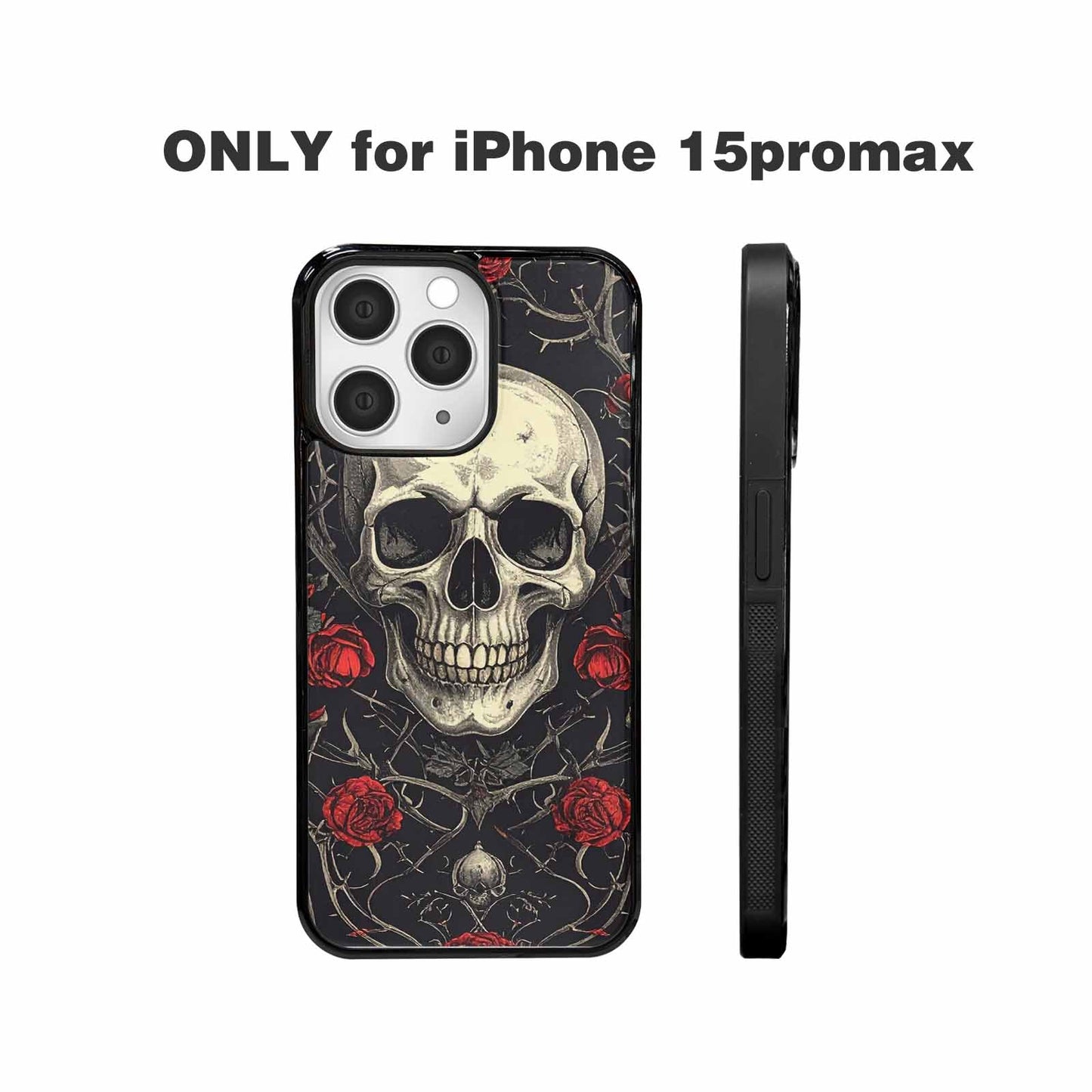 iPhone 15 Pro Max Case — Gothic Skulls Roses Custom, Custom Phone Case
