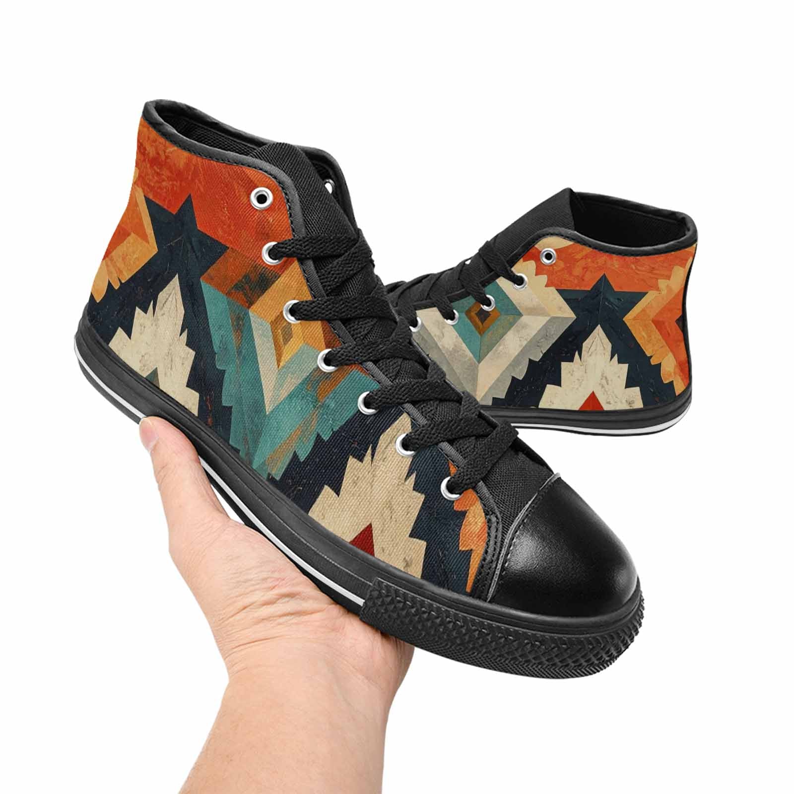 MEN'S Southwestern Geometric Diamond High Top Canvas Vibrant Chaos Sneakers