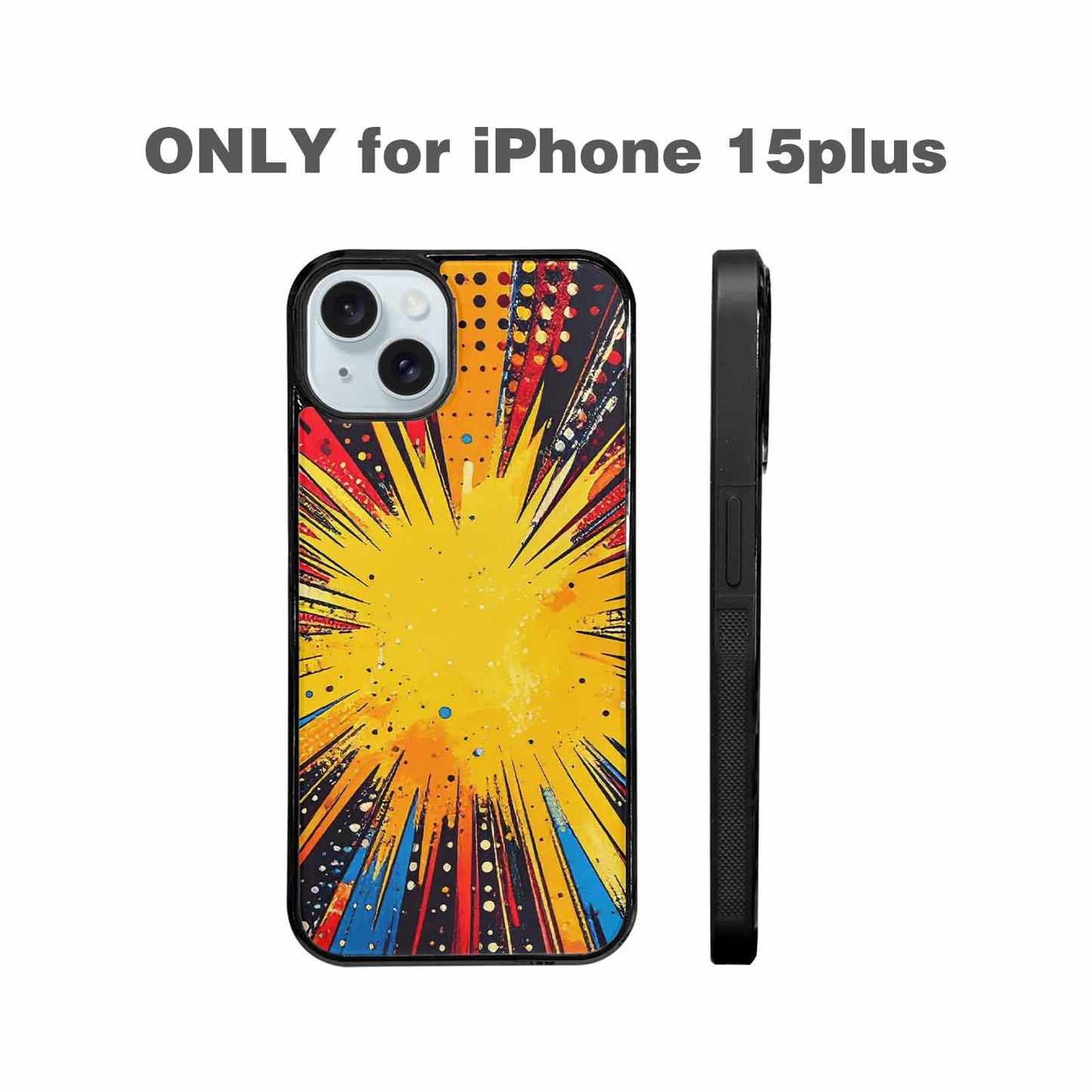 iPhone 15 Plus Case — Comic Halftone Comic Bursts Pattern Hundreds, Custom Designed Case Cover