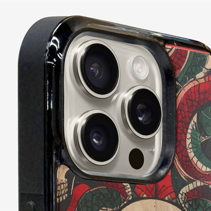iPhone 16 Pro Max Case — Traditional Tattoo Style Skulls Entwined With, Custom Made Phone Cover