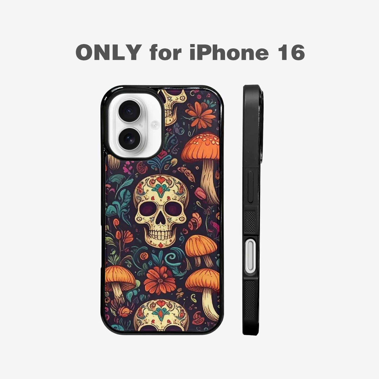 iPhone 16 Case — Mushrooms And Skulls, Customized Protective Case