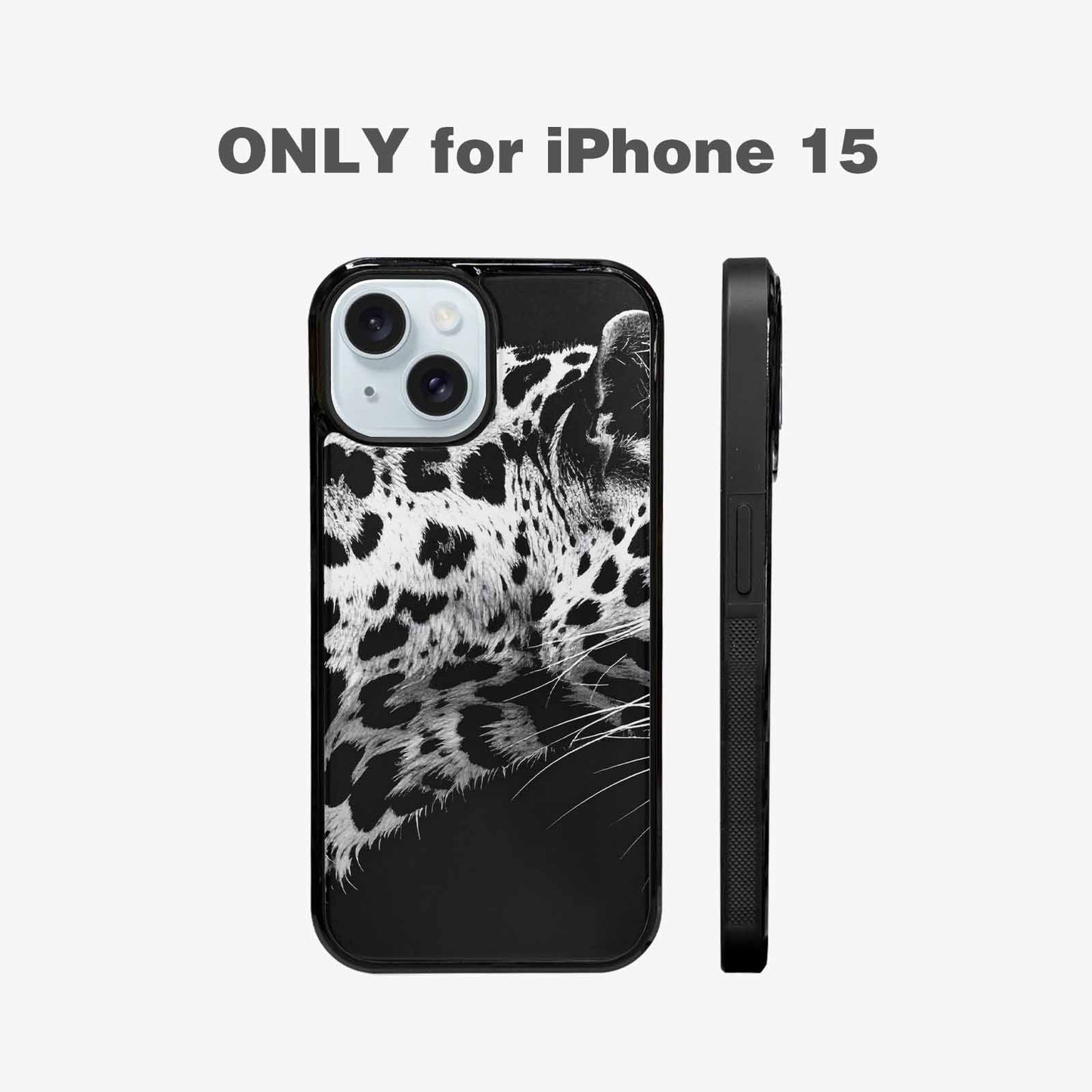 iPhone 15 Case — Leopard Print Black And White Style, Custom Art Phone Cover