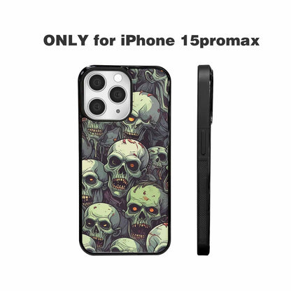 iPhone 15 Pro Max Case — Zombie Head Pattern Hundreds Of Small, Custom Printed Phone Case