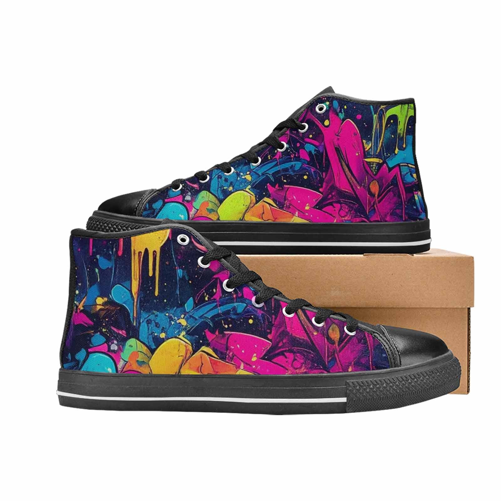 MEN'S Paint Splatter High Top Canvas Cottagecore Custom Shoes