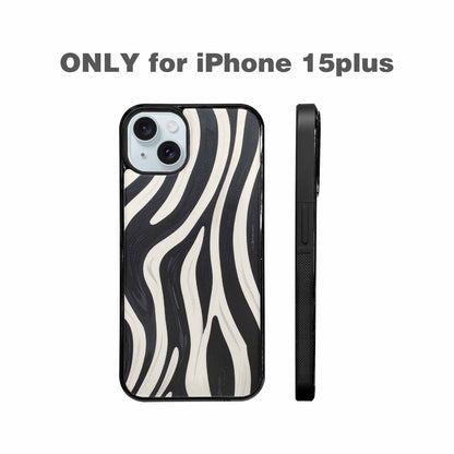 iPhone 15 Plus Case — Modern Zebra Stripe Print Crisp Black, Personalized Phone Case