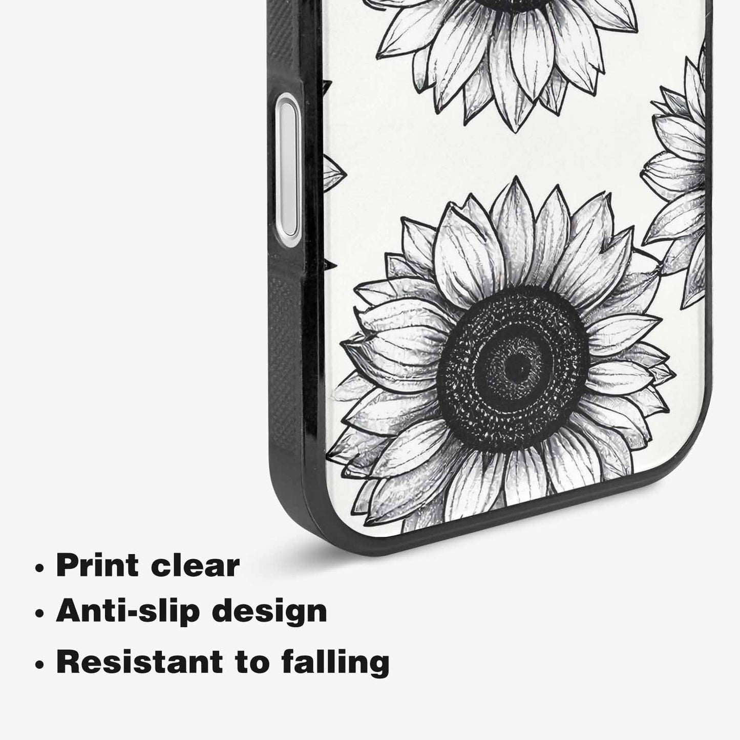 iPhone 16 Case — Minimalist Black Line Art Sunflowers On, Custom Designed Case Cover