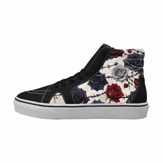 WOMEN'S Black Gothic Rose High Top Canvas Grunge Shoes