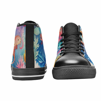 WOMEN'S Fish Scale Coral High Top Canvas Neon Fantasy Sneakers