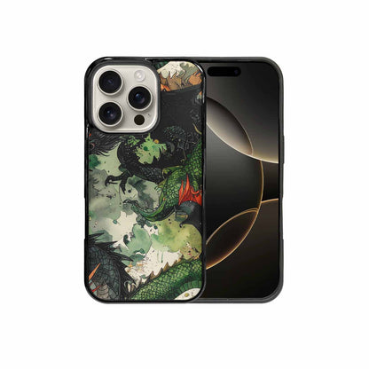 iPhone 16 Pro Case — Dragon Scale Black Green Ink Dragons, Unique Phone Case Design