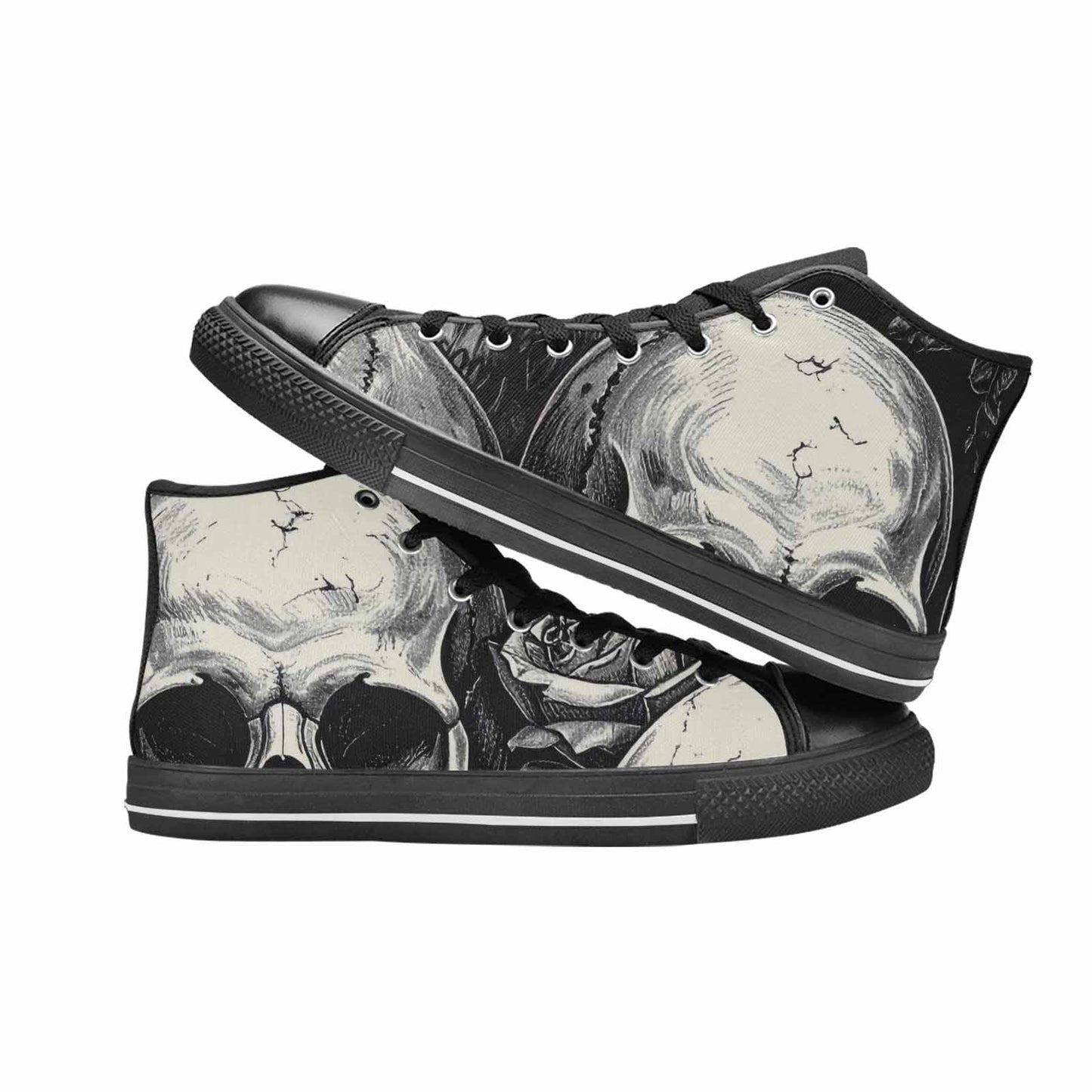 MEN'S Skulls Roses Black Ink High Top Canvas Y2K Custom Sneakers