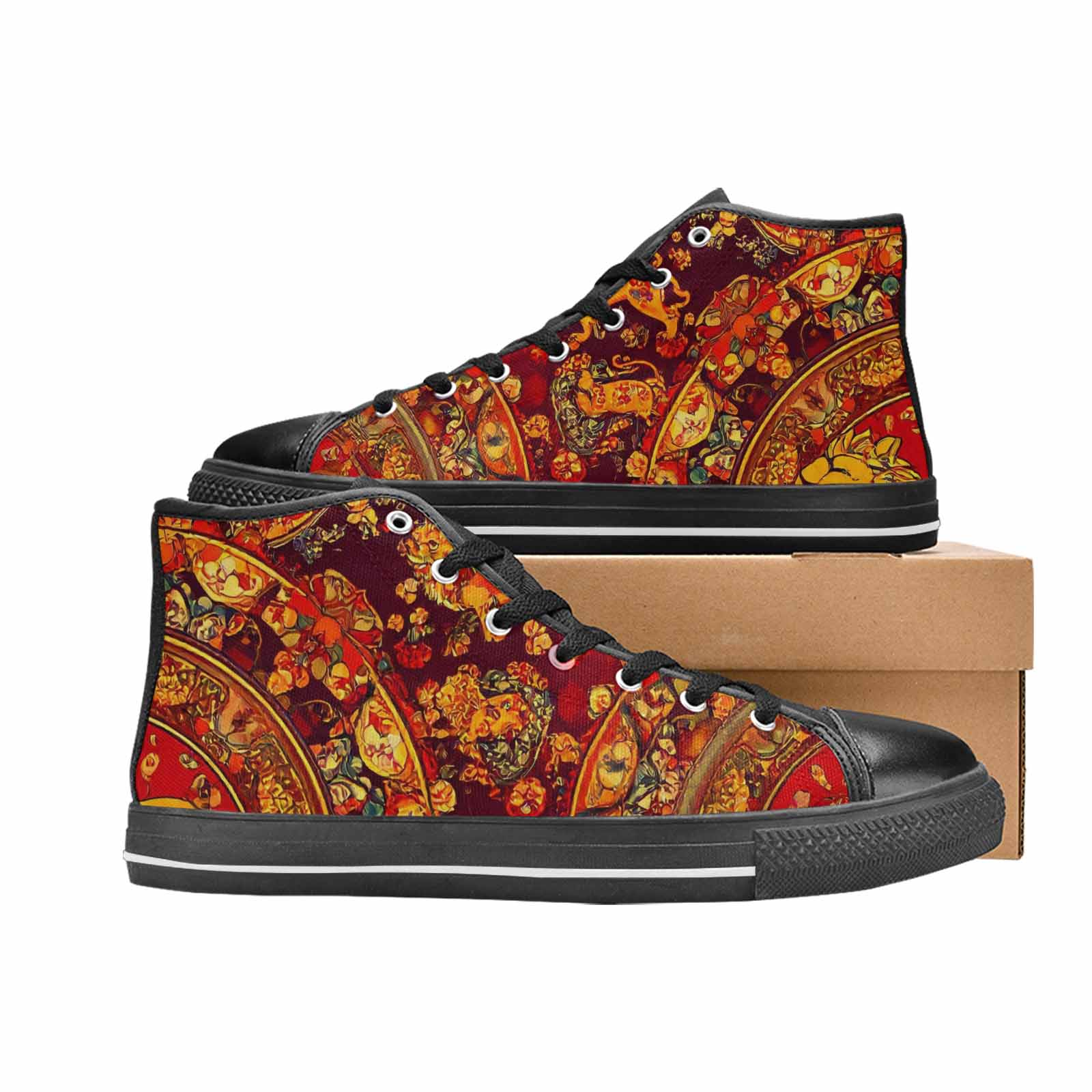 MEN'S Mandala Lions High Top Canvas Cottagecore Sneakers