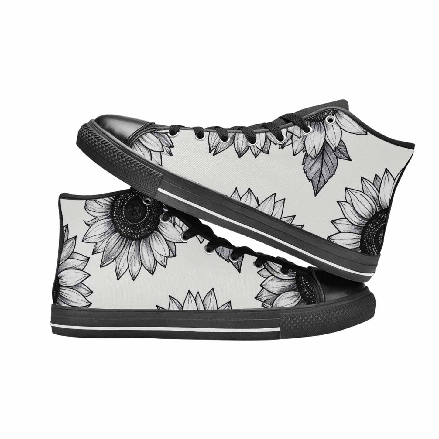 MEN'S Minimalist Line Art Sunflower High Top Canvas Cottagecore Shoes