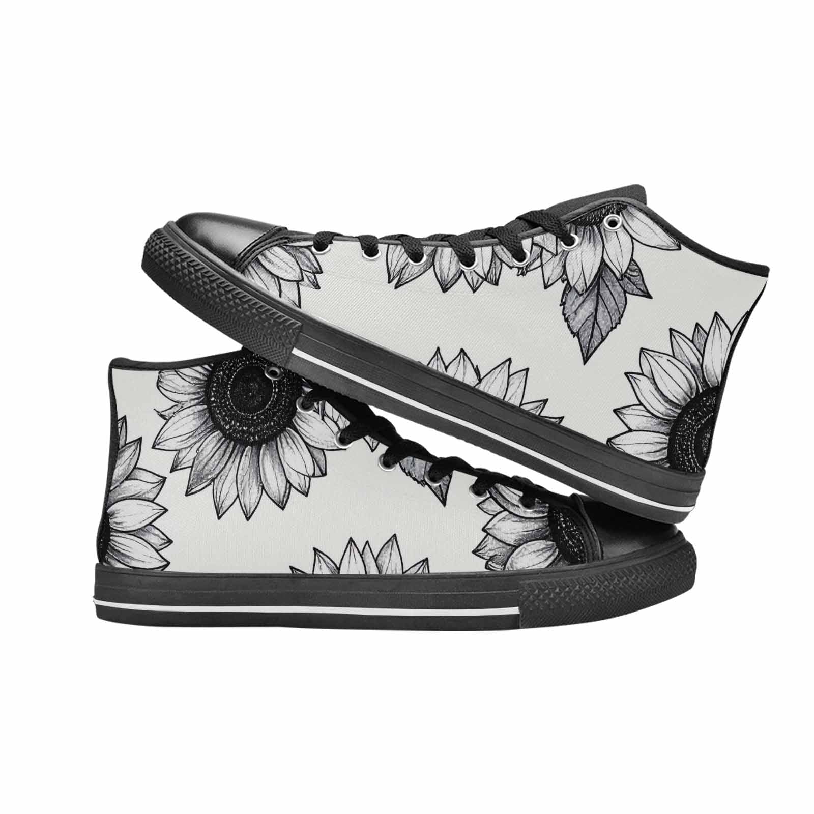 MEN'S Minimalist Line Art Sunflower High Top Canvas Cottagecore Shoes