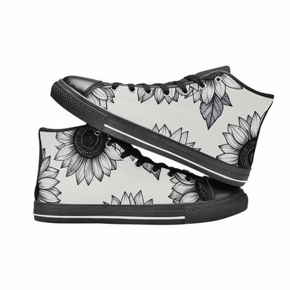 MEN'S Minimalist Line Art Sunflower High Top Canvas Cottagecore Shoes