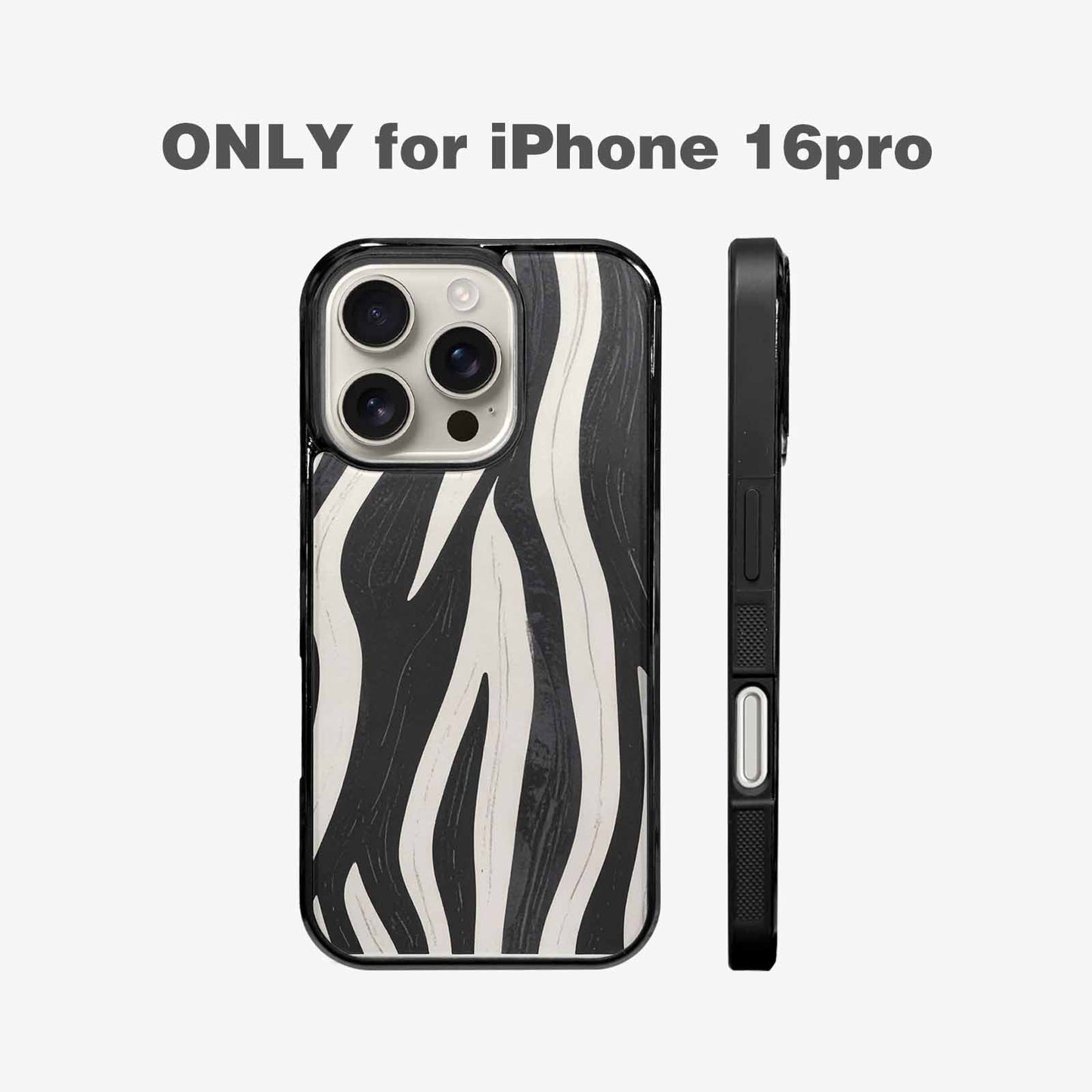 iPhone 16 Pro Case — Modern Zebra Stripe Print Crisp Black, Customized Protective Case