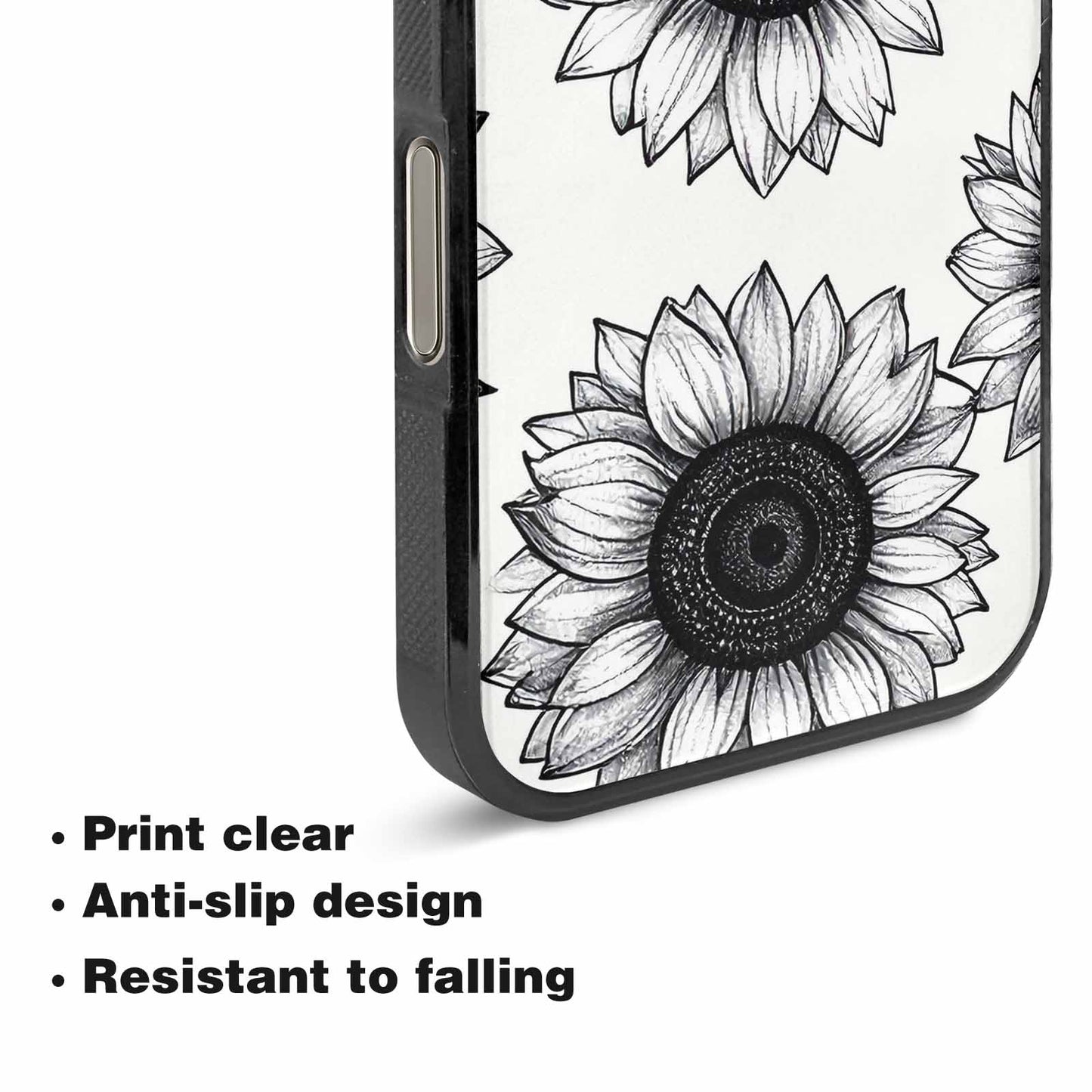 iPhone 16 Pro Case — Minimalist Black Line Art Sunflowers On, Custom Printed Phone Case