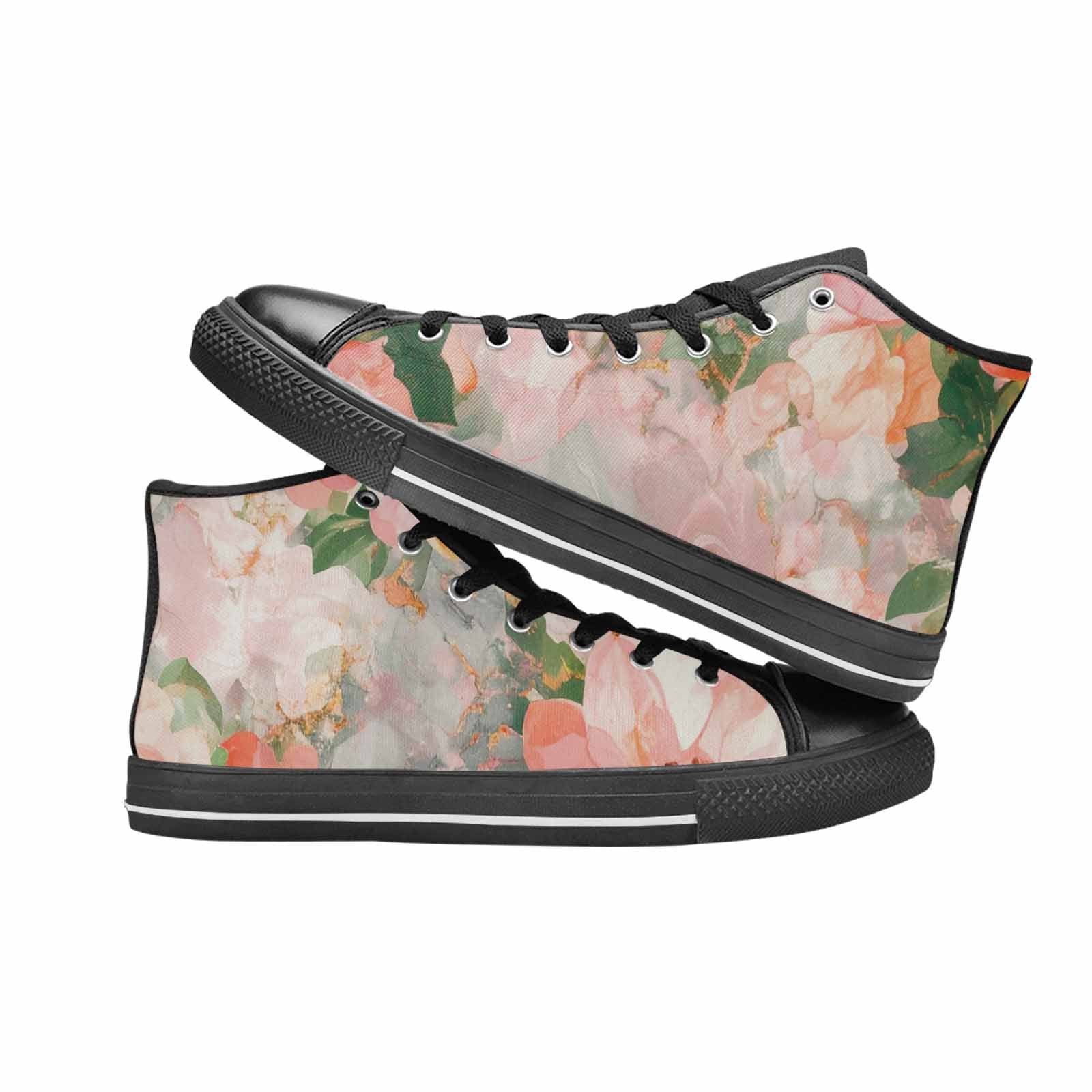 WOMEN'S Marble Floral High Top Canvas Neon Fantasy Custom Shoes