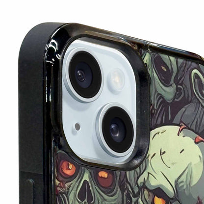 iPhone 15 Plus Case — Zombie Head Pattern Hundreds Of Small, Custom Printed Phone Case